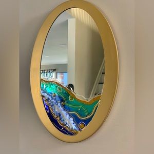 Resin geode mirror with gold frame ready for loving home